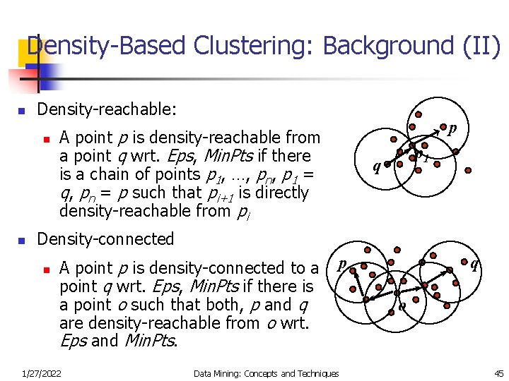 Density-Based Clustering: Background (II) n Density-reachable: n n p A point p is density-reachable