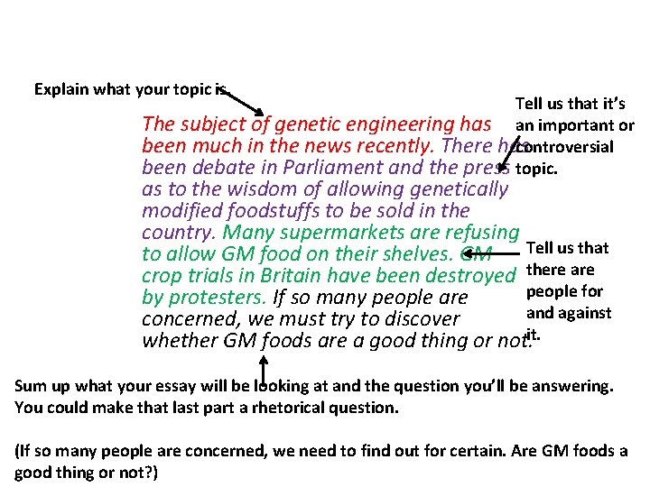 Explain what your topic is. Tell us that it’s The subject of genetic engineering