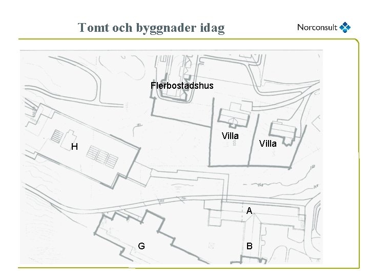 Tomt och byggnader idag Flerbostadshus Villa H A G B 