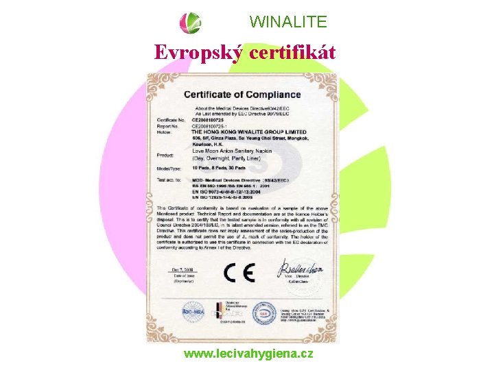 WINALITE Evropský certifikát www. lecivahygiena. cz 