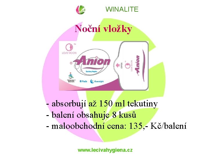 WINALITE Noční vložky - absorbují až 150 ml tekutiny - balení obsahuje 8 kusů