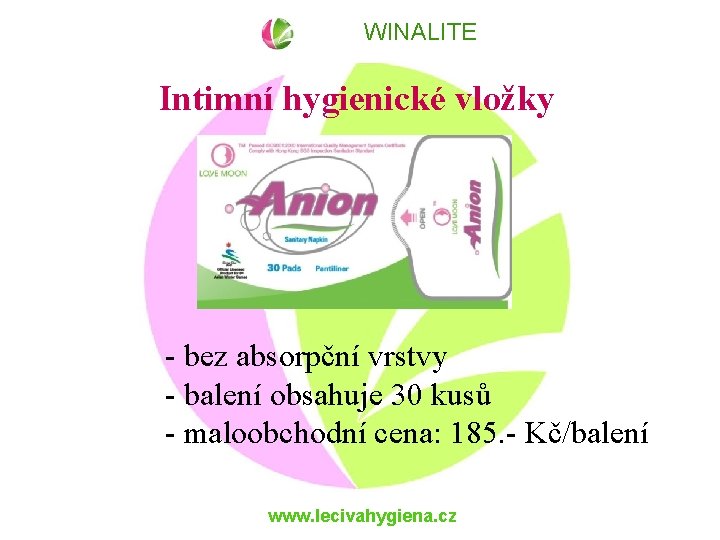 WINALITE Intimní hygienické vložky - bez absorpční vrstvy - balení obsahuje 30 kusů -