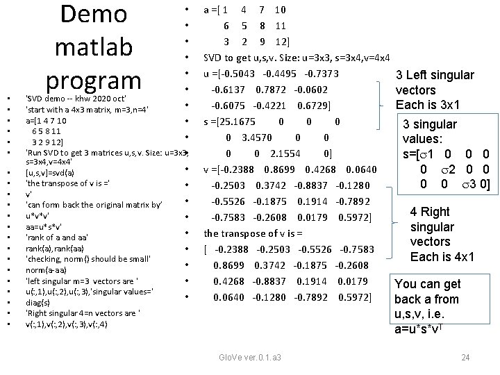  • • • • • • Demo matlab program • • • 'SVD