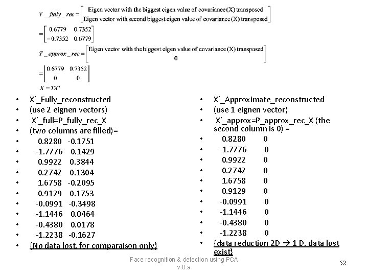  • • • • X’_Fully_reconstructed (use 2 eignen vectors) X’_full=P_fully_rec_X (two columns are