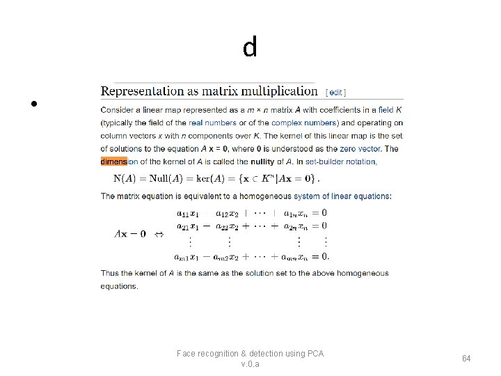 d • Face recognition & detection using PCA v. 0. a 64 