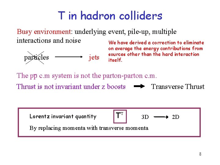 T in hadron colliders Busy environment: underlying event, pile-up, multiple interactions and noise We T in hadron colliders Busy environment: underlying event, pile-up, multiple interactions and noise We