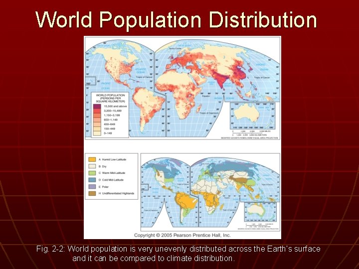 World Population Distribution Fig. 2 -2: World population is very unevenly distributed across the