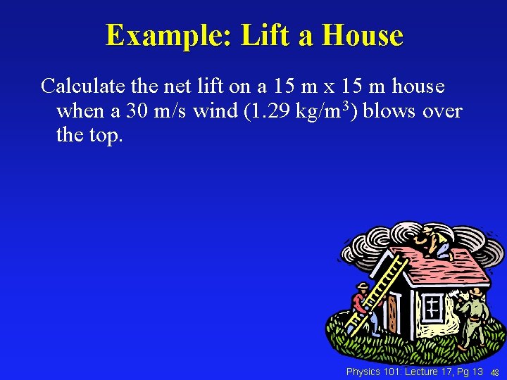 Example: Lift a House Calculate the net lift on a 15 m x 15