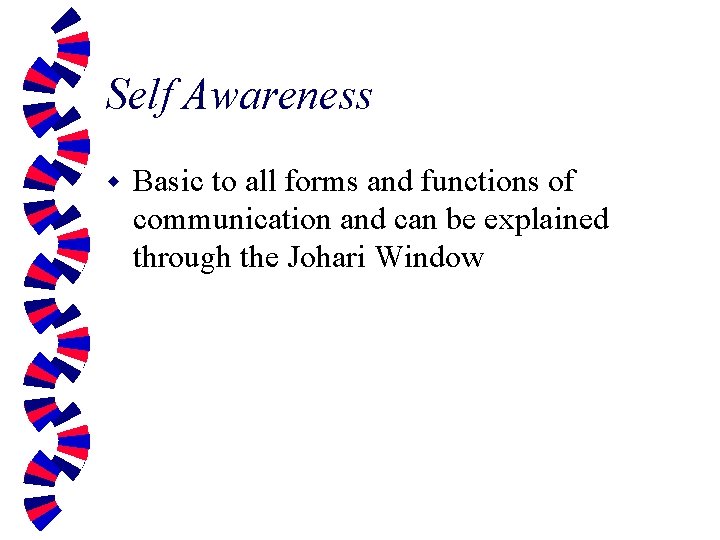 Self Awareness w Basic to all forms and functions of communication and can be