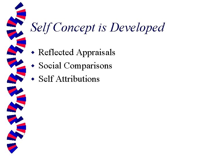 Self Concept is Developed Reflected Appraisals w Social Comparisons w Self Attributions w 