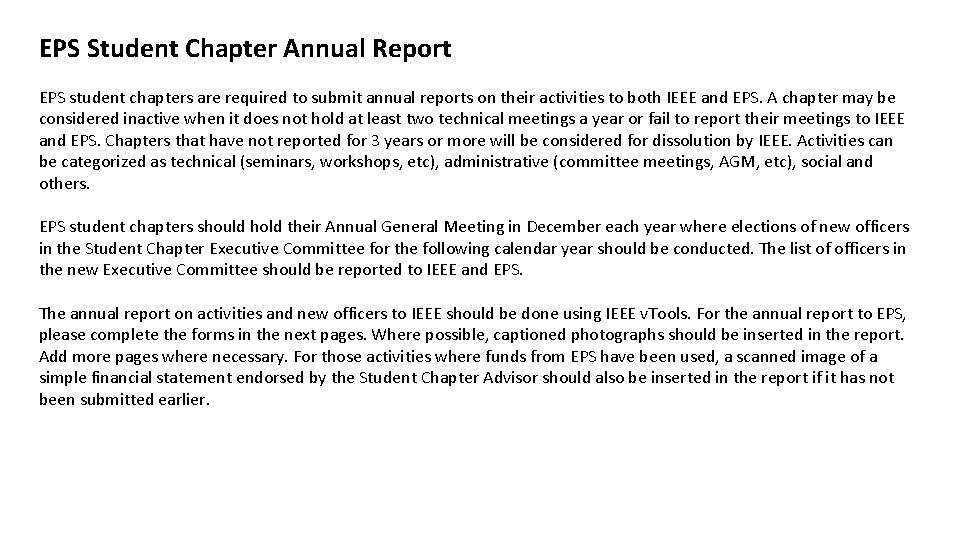 EPS Student Chapter Annual Report EPS student chapters are required to submit annual reports