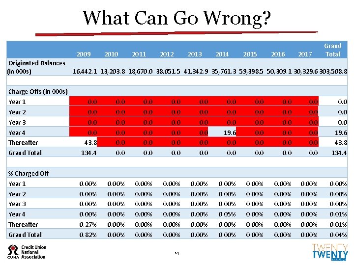 What Can Go Wrong? 2009 Originated Balances (in 000 s) 2010 2011 2012 2013