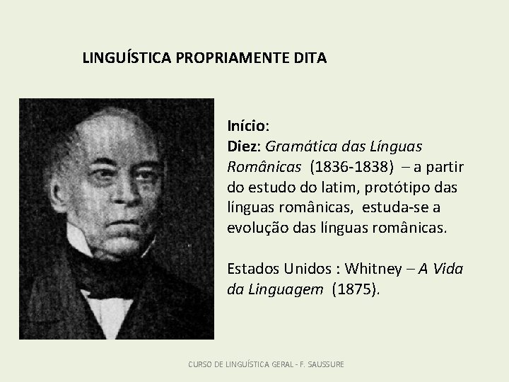 LINGUÍSTICA PROPRIAMENTE DITA Início: Diez: Gramática das Línguas Românicas (1836 -1838) – a partir