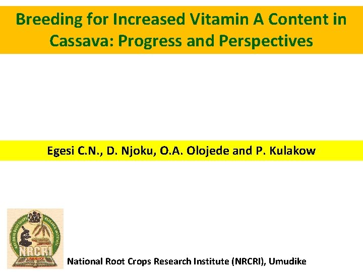 Breeding for Increased Vitamin A Content in Cassava: Progress and Perspectives Egesi C. N.