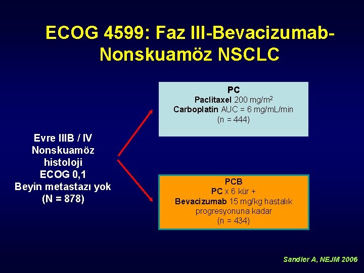 ECOG 4599: Faz III-Bevacizumab. Nonskuamöz NSCLC PC Paclitaxel 200 mg/m 2 Carboplatin AUC =