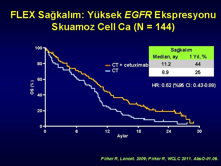 FLEX Sağkalım: Yüksek EGFR Ekspresyonu Skuamoz Cell Ca (N = 144) 100 Sağkalım Median,