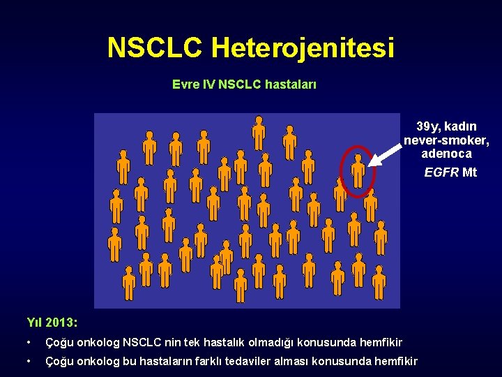 NSCLC Heterojenitesi Evre IV NSCLC hastaları 39 y, kadın never-smoker, adenoca EGFR Mt Yıl