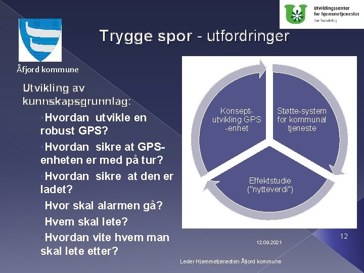 Trygge spor - utfordringer Åfjord kommune Utvikling av kunnskapsgrunnlag: • Hvordan utvikle en robust