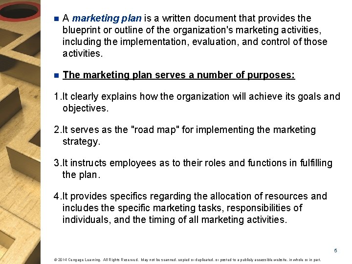 n A marketing plan is a written document that provides the blueprint or outline n A marketing plan is a written document that provides the blueprint or outline