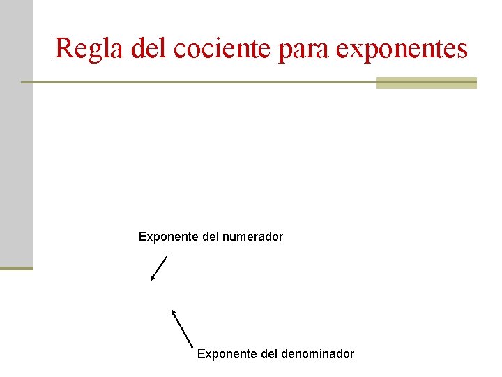 Regla del cociente para exponentes Exponente del numerador Exponente del denominador 