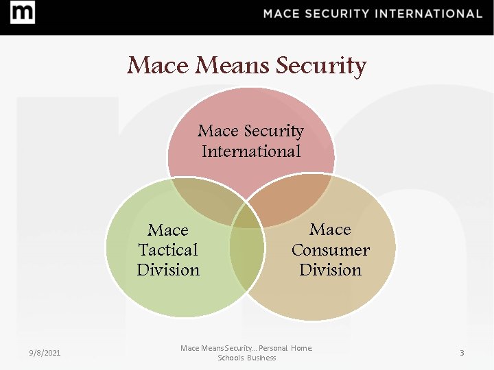 Mace Means Security Mace Security International Mace Tactical Division 9/8/2021 Mace Consumer Division Mace