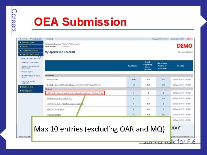 OEA Submission Max 10 entries (excluding OAR and MQ) 