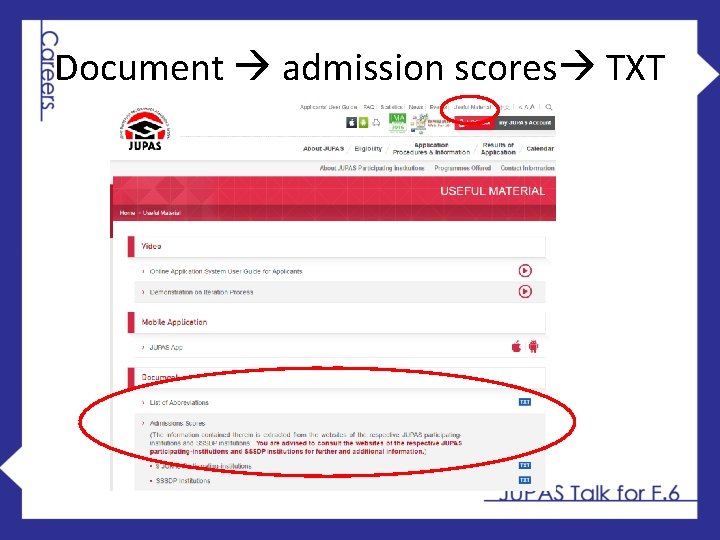 Document admission scores TXT 