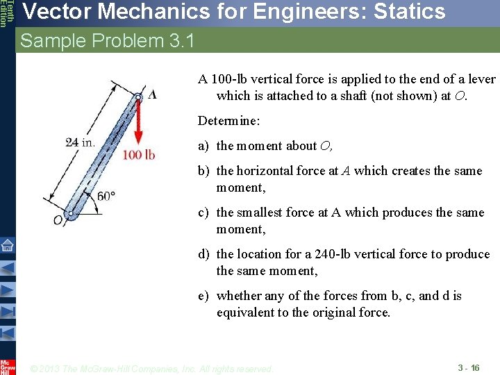 Tenth Edition Vector Mechanics for Engineers: Statics Sample Problem 3. 1 A 100 -lb