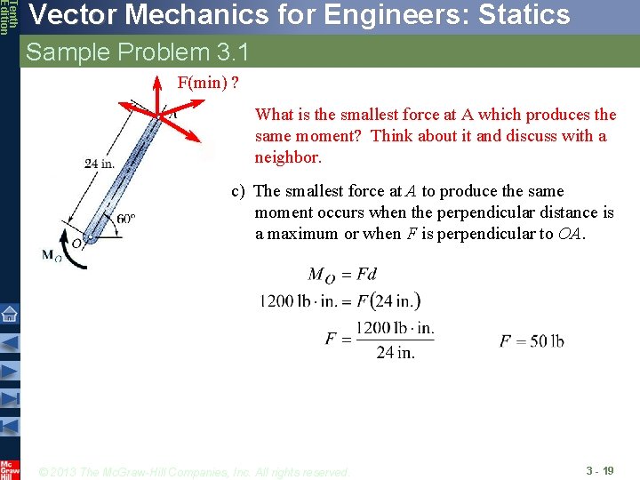 Tenth Edition Vector Mechanics for Engineers: Statics Sample Problem 3. 1 F(min) ? What