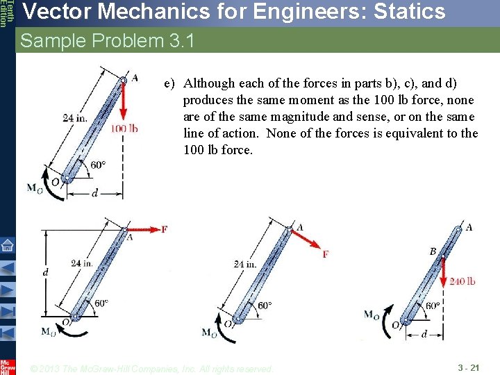 Tenth Edition Vector Mechanics for Engineers: Statics Sample Problem 3. 1 e) Although each