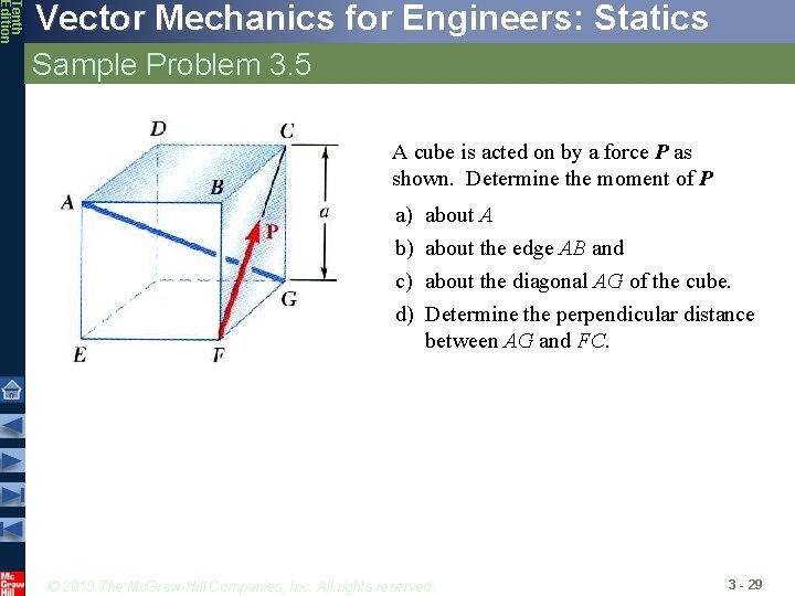 Tenth Edition Vector Mechanics for Engineers: Statics Sample Problem 3. 5 A cube is