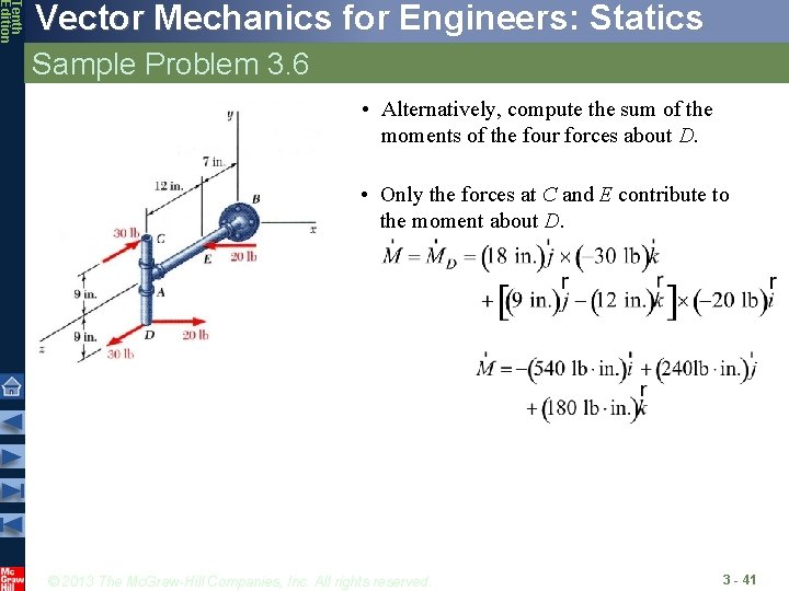 Tenth Edition Vector Mechanics for Engineers: Statics Sample Problem 3. 6 • Alternatively, compute