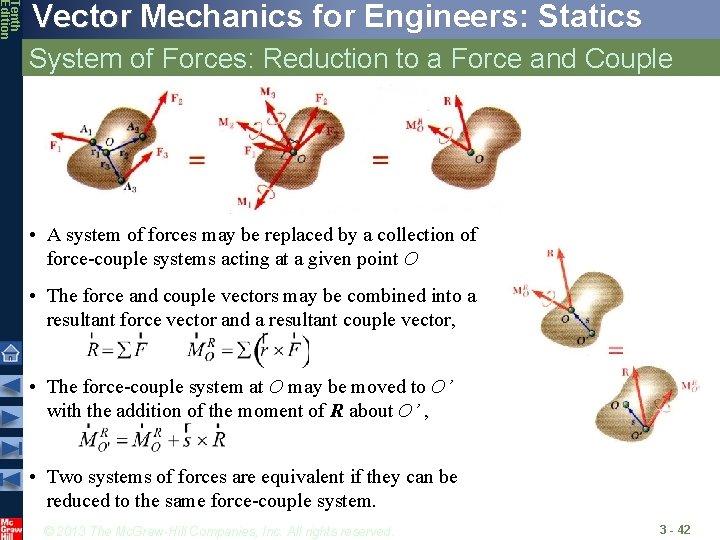 Tenth Edition Vector Mechanics for Engineers: Statics System of Forces: Reduction to a Force