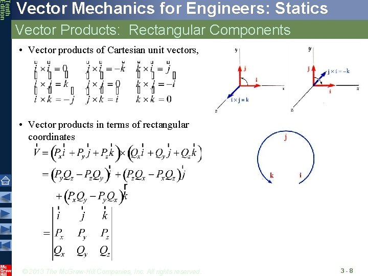 Tenth Edition Vector Mechanics for Engineers: Statics Vector Products: Rectangular Components • Vector products