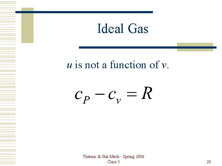 Ideal Gas u is not a function of v. Thermo & Stat Mech -