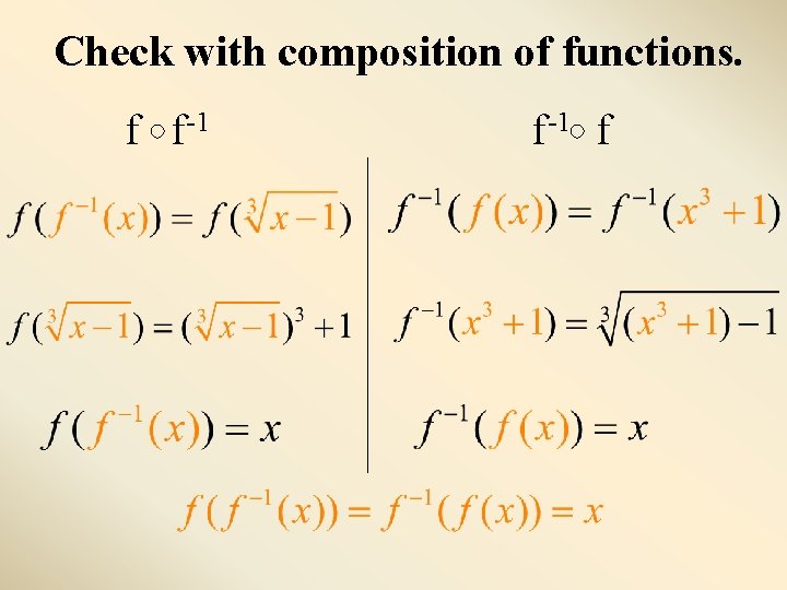 Check with composition of functions. f f-1 f 