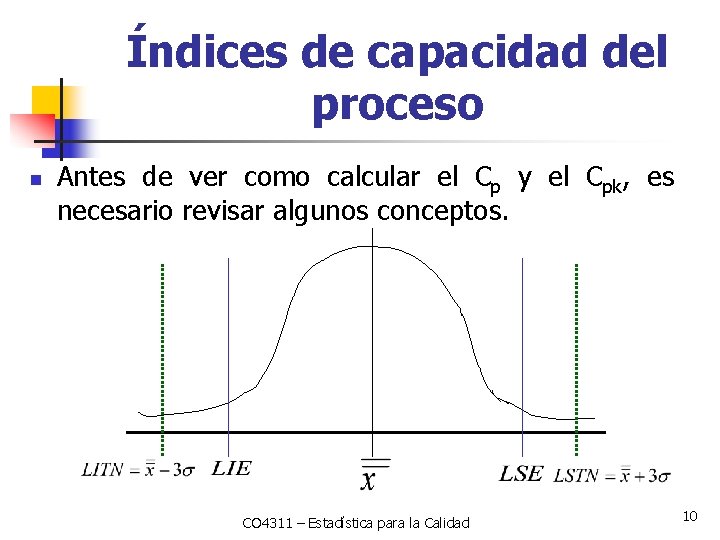 Índices de capacidad del proceso n Antes de ver como calcular el Cp y