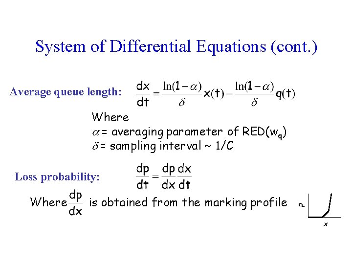 System of Differential Equations (cont. ) Average queue length: Where a = averaging parameter
