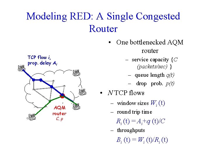 Modeling RED: A Single Congested Router TCP flow i, prop. delay Ai • One