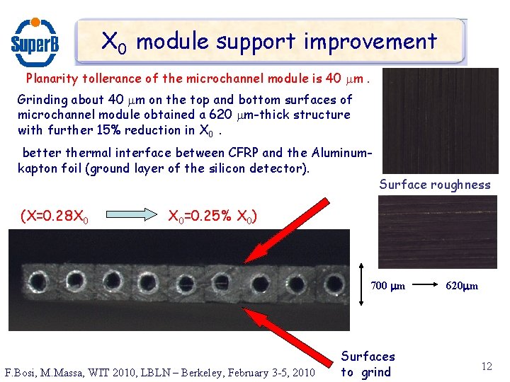 X 0 module support improvement Planarity tollerance of the microchannel module is 40 mm.