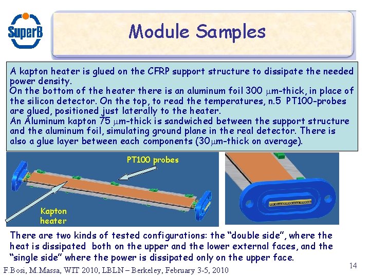 Module Samples A kapton heater is glued on the CFRP support structure to dissipate