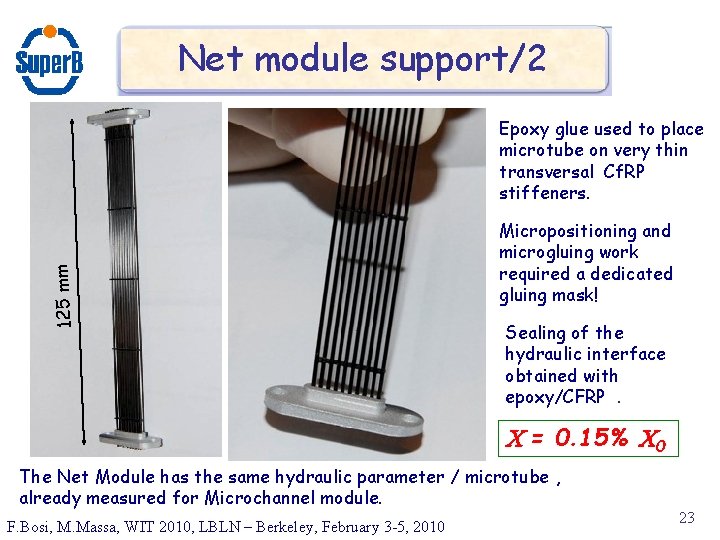 Net module support/2 125 mm Epoxy glue used to place microtube on very thin