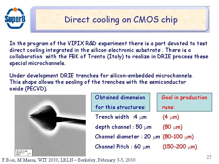Direct cooling on CMOS chip In the program of the VIPIX R&D experiment there