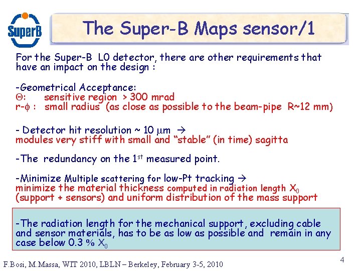 The Super-B Maps sensor/1 For the Super-B L 0 detector, there are other requirements