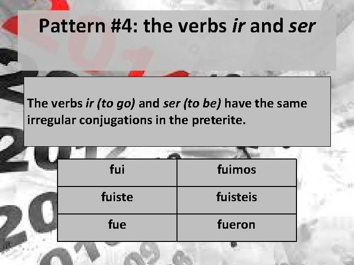 Pattern #4: the verbs ir and ser The verbs ir (to go) and ser