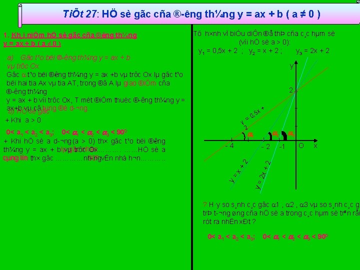 TiÕt 27: HÖ sè gãc cña ® êng th¼ng y = ax + b