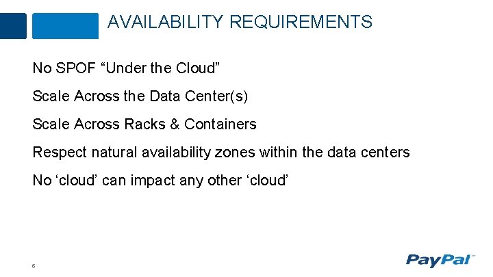 AVAILABILITY REQUIREMENTS No SPOF “Under the Cloud” Scale Across the Data Center(s) Scale Across