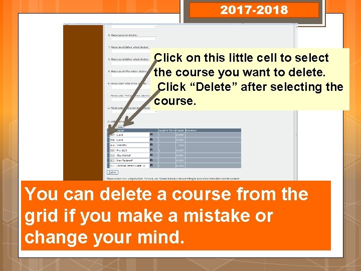 2017 -2018 Click on this little cell to select the course you want to