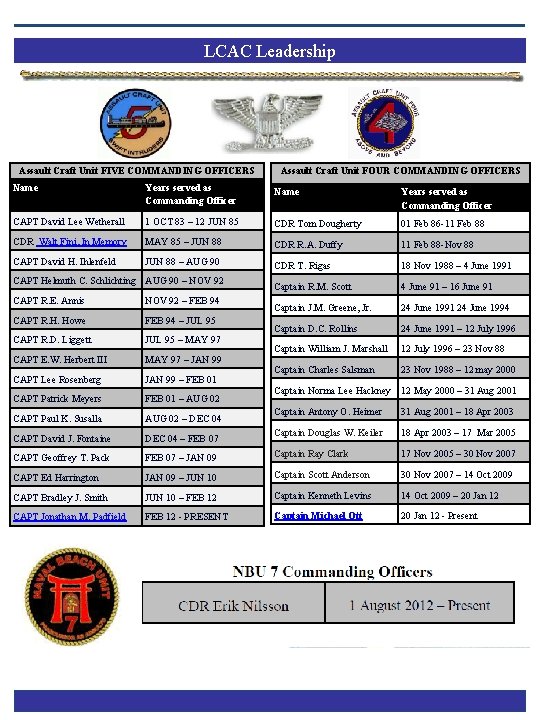 LCAC Leadership Assault Craft Unit FIVE COMMANDING OFFICERS Assault Craft Unit FOUR COMMANDING OFFICERS
