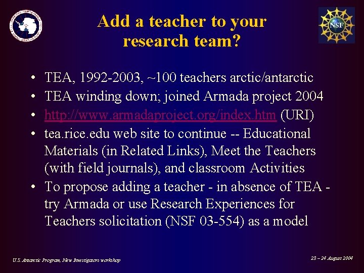 Add a teacher to your research team? • • TEA, 1992 -2003, ~100 teachers